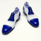 Handmade Men's Leather Oxfords Two Tone White Blue Contrast Stylish Shoes-842