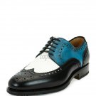 Handmade Men's Leather Oxford Three Tone White Blue Black Stylish Shoes-802