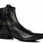Handmade Men's Leather Chelsea Black Oxford Brogue Ankle Jumper Dress Boots-633