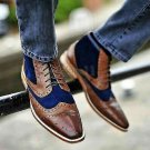 Handmade Men's Leather Unique Style Brown & Blue Real Oxfords Super Boots-715