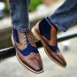 Handmade Men's Leather Unique Style Brown & Blue Real Oxfords Super Boots-715