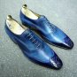 Handmade Men's Leather Oxfords Two Tone Blue Burnished Toe Wing Tip shoes-680
