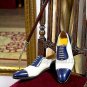 Handmade Men's Leather Two Tone Blue White Dress Lace Up Oxfords Fine Shoes-322