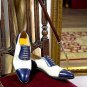Handmade Men's Leather Two Tone Blue White Dress Lace Up Oxfords Fine Shoes-322