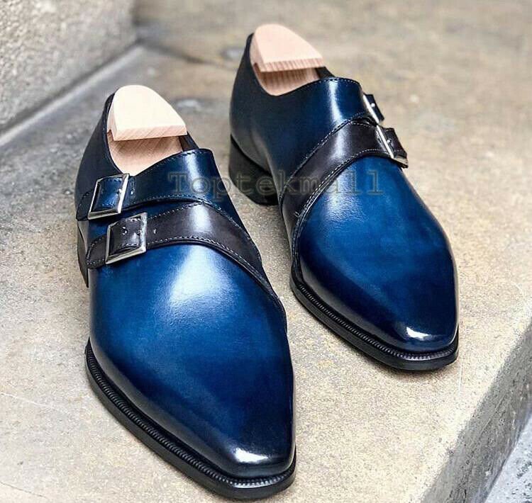 Handmade Men's Leather Super Stylish Double Monk Straps Dress Stylish Shoes-446
