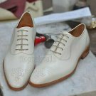 Handmade Men's Leather Genuine White Wingtip Oxford Brogue Dress Formal Shoes-80