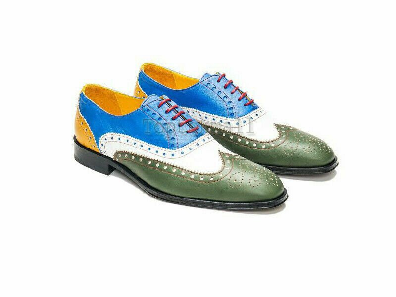 Handmade Men's Leather Premium Quality Formal Multi-colored Spectator Shoes-957