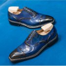 Handmade Men's Leather New Formal Blue Color Lace Up Cap Toe Formal Shoes-478