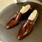 Handmade Men's Leather Brown Fashion Dress New Top Quality Single Monk Shoes-372