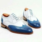 Handmade Men's Leather Oxfords Two Tone Blue White Oxford Brogue Toe shoes-756