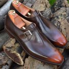 Handmade Men's Leather Brown Two Tone Single Monk Strap Formal Dress Shoes-42