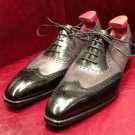 Handmade Men's Leather Oxfords Two Tone Black Wingtip Brogues Fashion Shoes-683