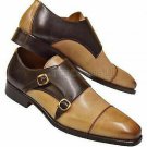 Handmade Men's Leather New Tan Brown Double Monk Shoes Men's Straps Shoes-467