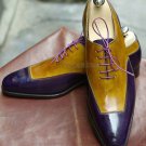 Handmade Men's Leather Oxfords Wingtip Purple Yellow Casual Dress Shoes-379