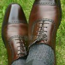 Handmade Men's Leather New Simple Brogue Style with Toe Cap Oxfords Shoes-325