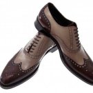 Handmade Men's Leather Wingtip Brown Formal Brogue Formal Dress Casual Shoes-129