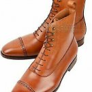 Handmade Men's Leather Fashion Derby Tan Color Lace up Ankle High Boots-542
