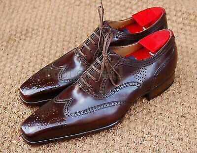 Handmade Men's Leather Oxfords Premium Brogues Dress Maroon Red Shoes-285
