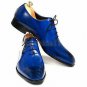 Handmade Men's Leather Oxfords Blue Color Plain Burnished Toe Black Shoes-752