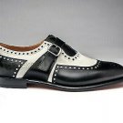Handmade Men's Leather Luxury Fashion Black White Cap Toe Monk Strap Shoes-493
