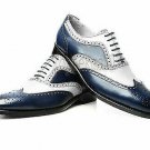 Handmade Men's Leather Oxfords SPECTATOR Blue & White Dress Stylish Shoes-443