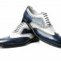 Handmade Men's Leather Oxfords SPECTATOR Blue & White Dress Stylish Shoes-443