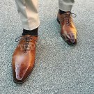 Handmade Men's Leather Oxford NEW Two Tone Tan Brown Burnished Brogue Shoes-227