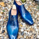 Handmade Men's Leather Blue Stylish Oxfords Dress Latest Formal Casual Shoes-306