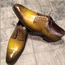 Handmade Men's Leather Oxfords Tan Brown Formal Dress Wingtip Stylish Shoes-344