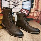 Handmade Men's Leather New Brown COMBAT MILITARY ANKLE HIGH BROWN BOOTS-717