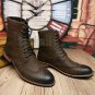 Handmade Men's Leather New Brown COMBAT MILITARY ANKLE HIGH BROWN BOOTS-717