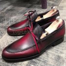 Handmade Men's Leather Burgundy Loafers Slip Ons Spring Casual Stylish Shoes-220