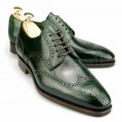 Handmade Men's Leather Dark Green Formal Oxford Brogue Dress Wingtip Shoes-93