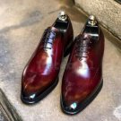 Handmade Men's Leather Oxfords Wingtip Burgundy Lace Up Dress Formal Shoes-363