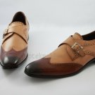 Handmade Men's Leather Formal Luxury Dress Brown Shaded Monk straps Shoes-486