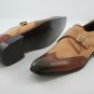 Handmade Men's Leather Formal Luxury Dress Brown Shaded Monk straps Shoes-486