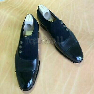 Handmade Men's Leather Oxfords Button Black Blue Formal Casual Dress Shoes-134