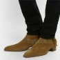Handmade Men's Leather Tan Fringed Ankle High Suede Formal Casual Boots-618