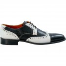 Handmade Men's Leather Oxfords  Rounded Cap Toe Black White Spectator Shoes-260
