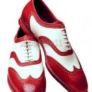Handmade Men's Leather Oxfords Wingtip Super Style Two Tone Red White Shoes-758