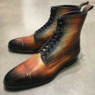 Handmade Men's Leather Brown Patina Ankle High Fashion Formal Fashion Boots-967