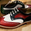 Handmade Men's Leather Oxfords Red White Black Stylish Wing Tip Derby Shoes-212