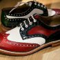 Handmade Men's Leather Oxfords Red White Black Stylish Wing Tip Derby Shoes-212