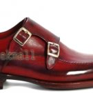 Handmade Men's Leather Genuine Dress Maroon Double Monk Straps Stylish Shoes-85