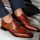 Handmade Men's Leather Stylish Brown Double Monk Strap Dress Custom Shoes-171