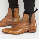 Handmade Men's Leather Brown Chelsea Formal Dress High Ankle Stylish Boots-623
