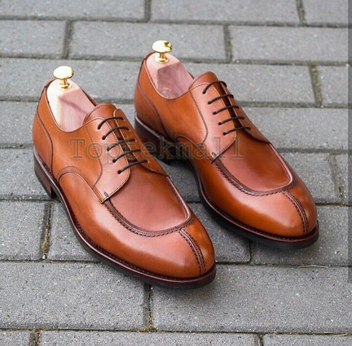 Handmade Men&acirc;��s Leather Oxfords Wingtip Brown Tone Formal Rounded Apron Shoes-60