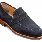 Handmade Men's Leather Navy Blue Color Penny Loafer Slip On Suede Dress Shoes-19