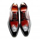 Handmade Men's Leather Oxfords Casual Two Tone Black Red Formal Dress Shoes -295