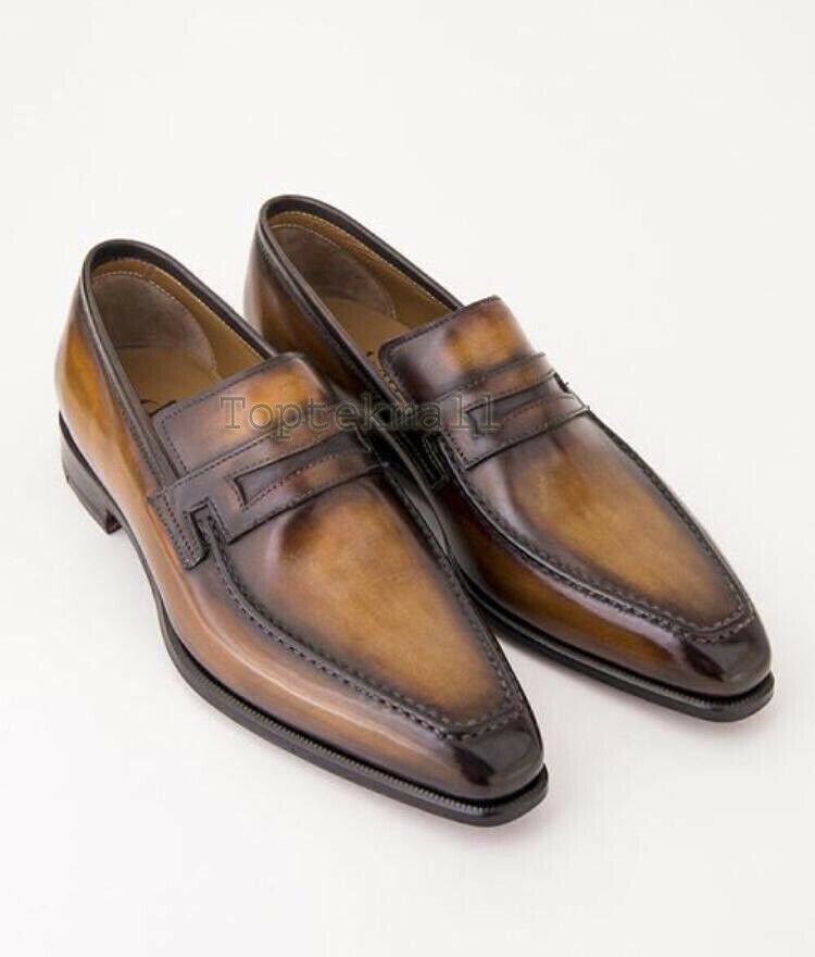 Handmade Men's Leather Two Tone Top Quality Loafers Slip Ons Classic Shoes-981